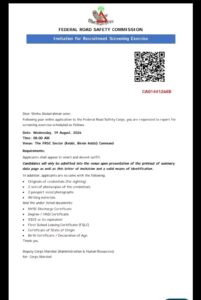FRSC Recruitment Screening 2026